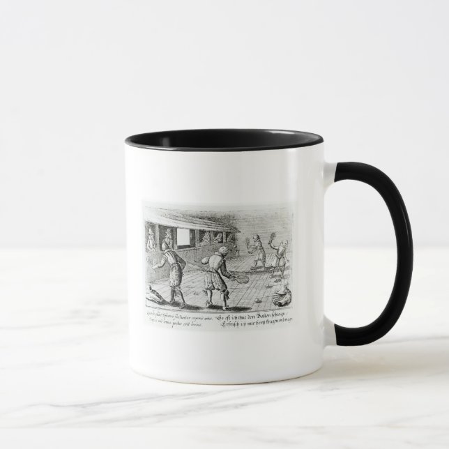 Caneca Um jogo do tênis real com baladas do esporte (Direita)