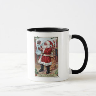 Caneca Um Natal Feliz, uma garota segura em azul