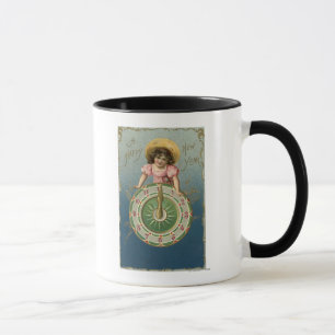 Caneca Um YearGirl novo feliz sobre um pulso de disparo