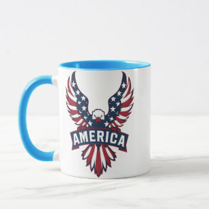 Caneca Uma águia nas cores da bandeira americana.