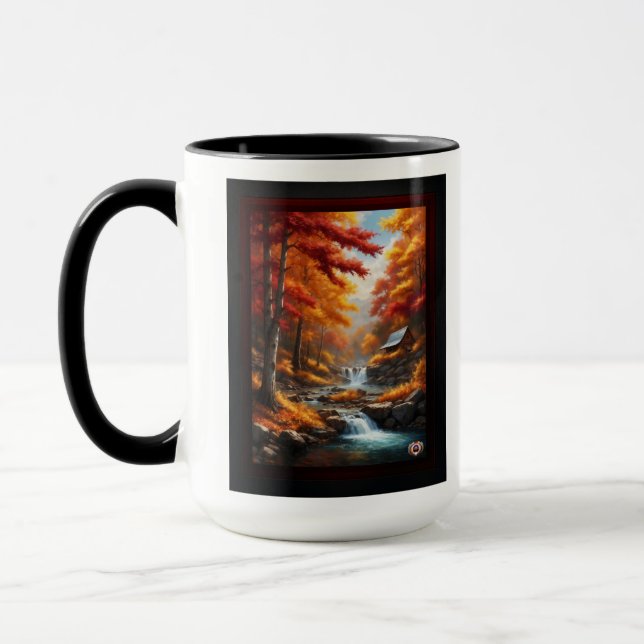 Caneca Uma Cabine no outono Woods AI Concept Art de Xzend (Esquerda)