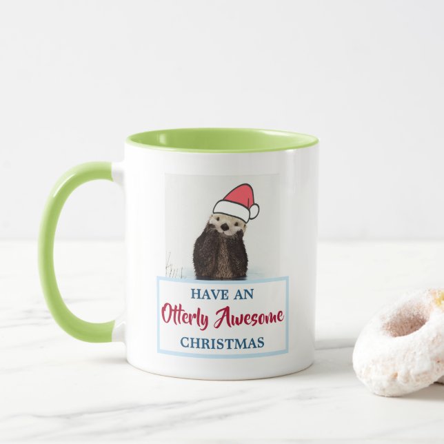 Caneca Uma carta branca Vestindo um trocadilho de Natal d (Com Donut)