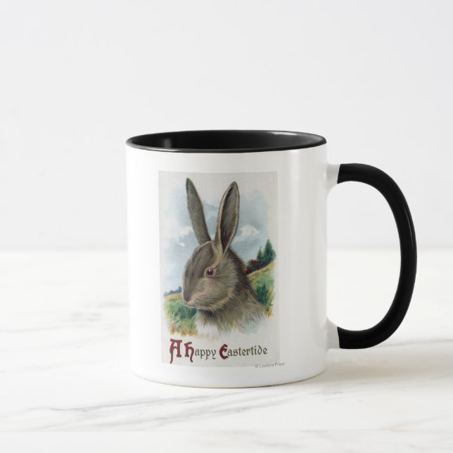 Caneca Uma Cena de Coelho Feliz EastertideCinza (Direita)