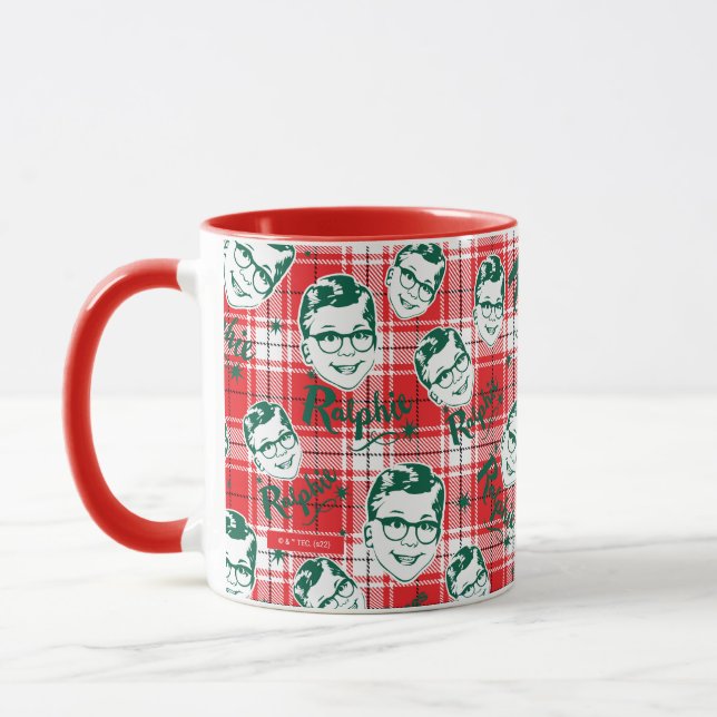 Caneca Uma história de Natal | Padrão de Xadrez alphie (Esquerda)