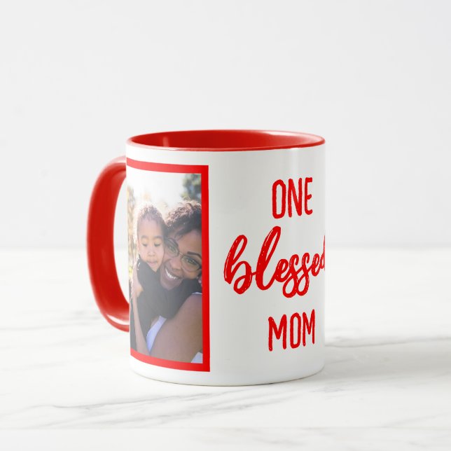 Caneca Uma Mãe Abençoada | Foto Personalizada do Dia das  (Frente Esquerda)