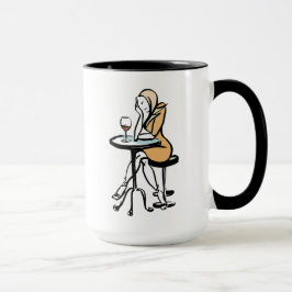 Caneca Uma Menina Aproveitando Vinho Vermelho Em Um Café