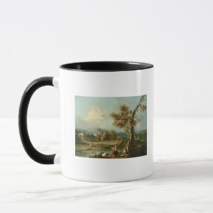 Caneca Uma paisagem do rio de Italianate com viajantes