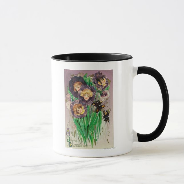 Caneca Uma Páscoa alegre Violetas com Mulheres Cena de Ca (Direita)