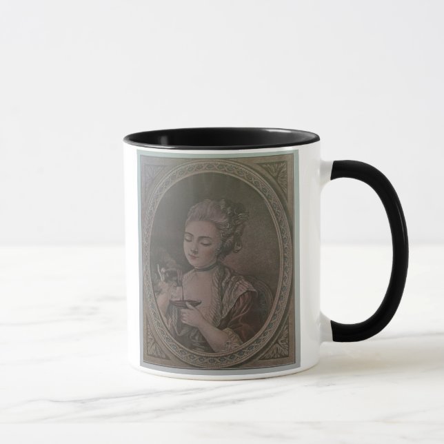 Caneca Uma senhora Bebendo Chocolate (litho da cor) (Direita)