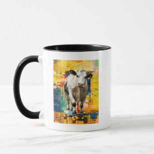Caneca Uma Vaca Patinando Contra um Fundo de Pintura