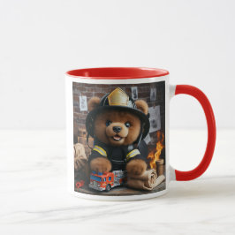 Caneca Un adorable ours en peluche habillé en pompier.