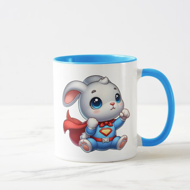 Caneca Un bébé lapin super-héros. (Direita)