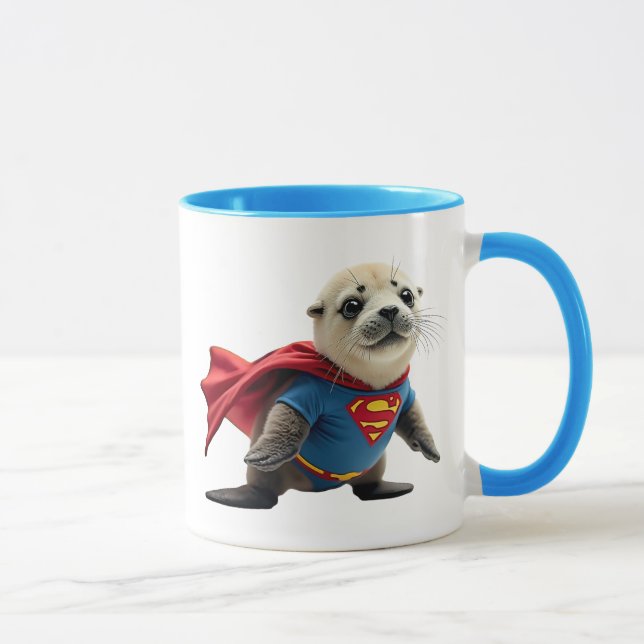 Caneca Un bébé phoque super-héros. (Direita)
