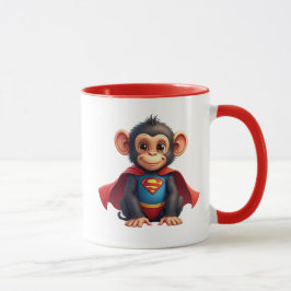 Caneca Un bébé singe super-héros avec sa cape.