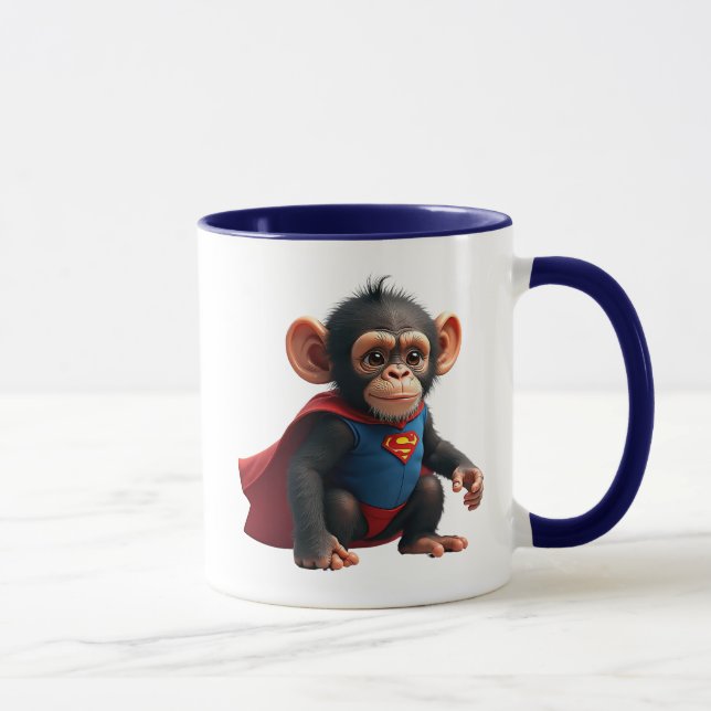 Caneca Un bébé singe super-héros avec sa cape. (Direita)