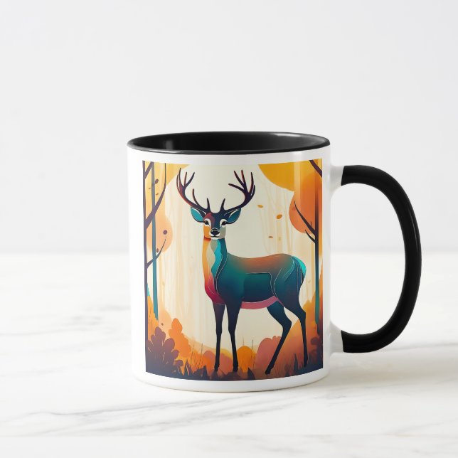 Caneca Un cerf imposant figé dans les bois.  (Direita)