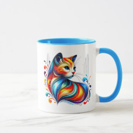 Caneca Un chat stylisée aux couleurs chaudes.