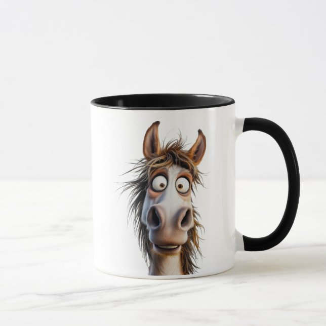 Caneca Un cheval cartoon complètement fou. (Direita)