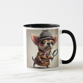 Caneca Un chien chihuahua détective à la loupe.