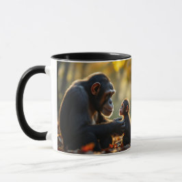 Caneca Un chimpanzé regarde avec amour son bébé.
