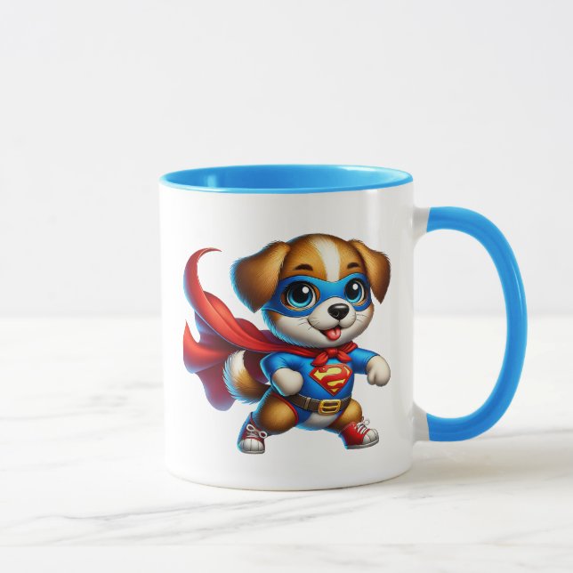 Caneca Un chiot super-héros avec sa cape. (Direita)