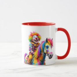 Caneca Un clown et son cheval aux multicolores.