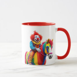 Caneca Un clown rigolo sur son cheval.