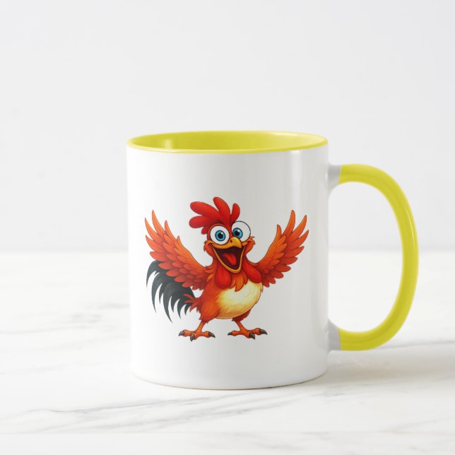 Caneca Un coq exubérant agite ses ailes. (Direita)