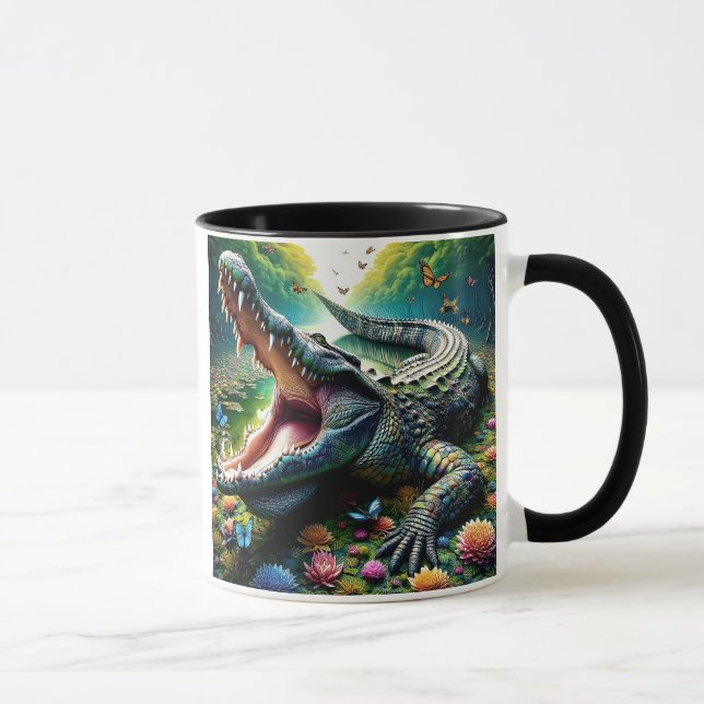 Caneca Un crocodile la gueule ouverte. (Direita)