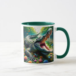 Caneca Un crocodile majestueux dans une jungle abondante.