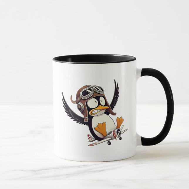 Caneca Un drôle de pingouin pilote. (Direita)