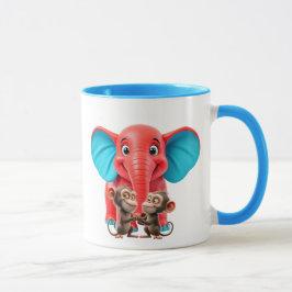 Caneca Un éléphanteau rigolo et ses amis singes.