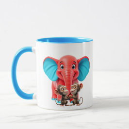 Caneca Un éléphanteau rigolo et ses amis singes.