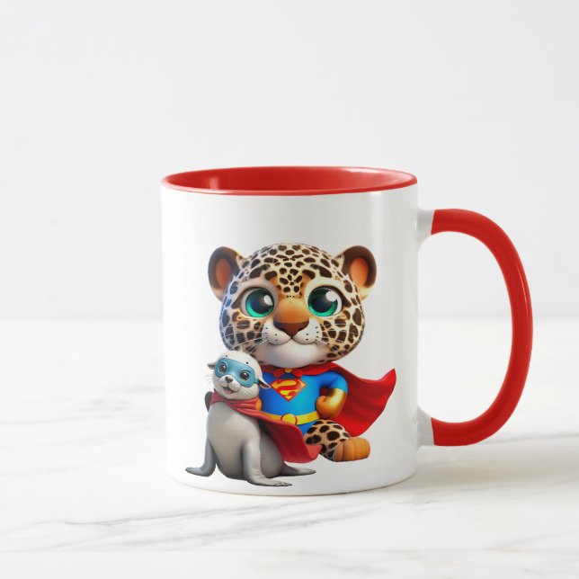 Caneca Un jeune léopard et un bébé phoque super héros. (Direita)