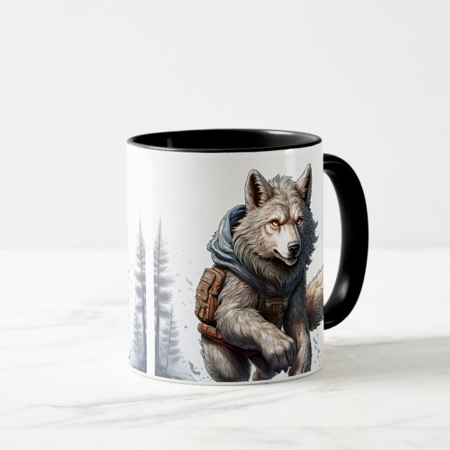 Caneca Un loup traverse la plaine enneigée. (Frente Esquerda)