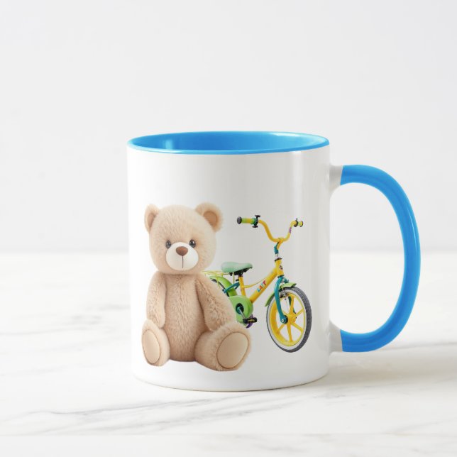 Caneca Un ourson en peluche devant un vélo d'enfant. (Direita)