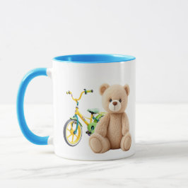 Caneca Un ourson en peluche devant un vélo d'enfant.