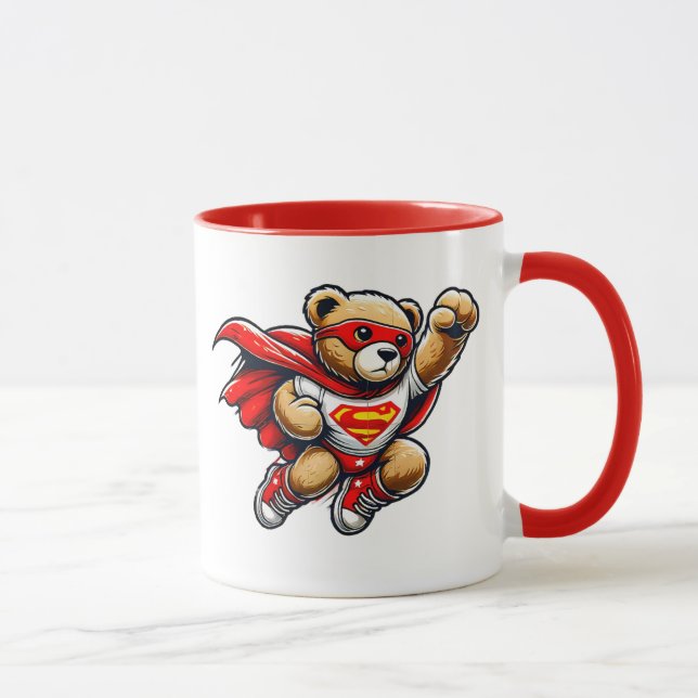 Caneca Un ourson super-héros en plein vol. (Direita)