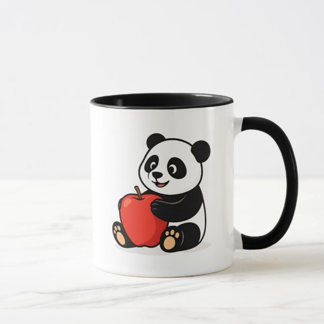Caneca Un panda tout mignon serre une pomme rouge. (Direita)