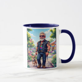 Caneca Un papi rocker avec son tout petit chien.