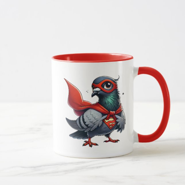 Caneca Un pigeon super-héros avec sa cape. (Direita)