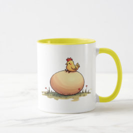 Caneca Un poussin couve un œuf.