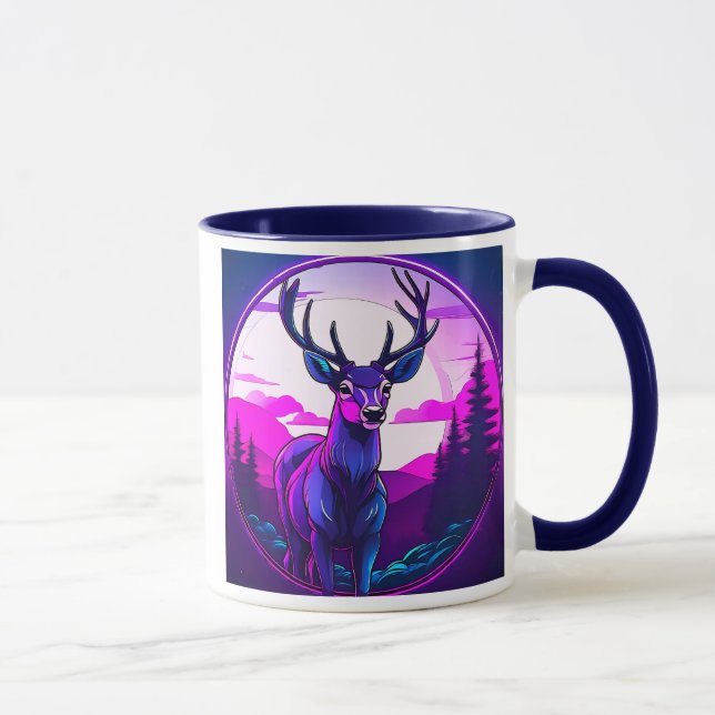 Caneca Un superbe cerf imposant seul dans lea forêt. (Direita)