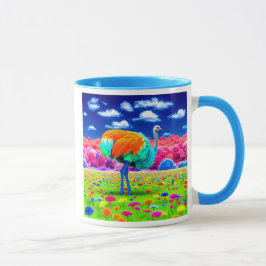 Caneca Une autruche dans un paysage imaginaire.