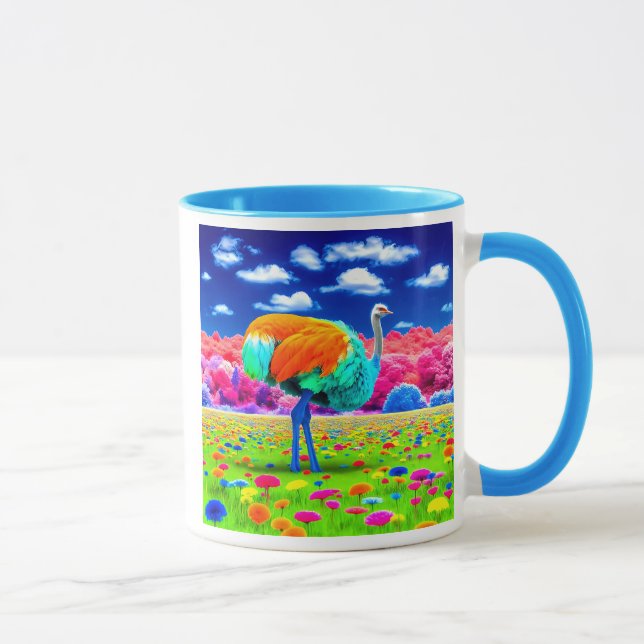 Caneca Une autruche dans un paysage imaginaire. (Direita)