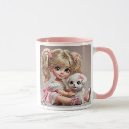 Caneca Une fillette pétillante et son adorable chiot.