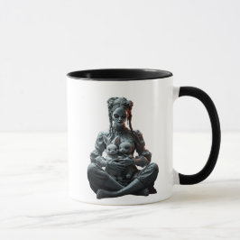Caneca Une jeune fille avec deux lapins mignons.