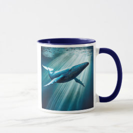Caneca Une magnifique baleine bleue nage majestueuse.