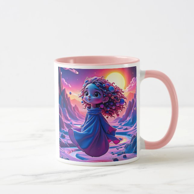 Caneca Une petite fille flotte dans l'espace. (Direita)