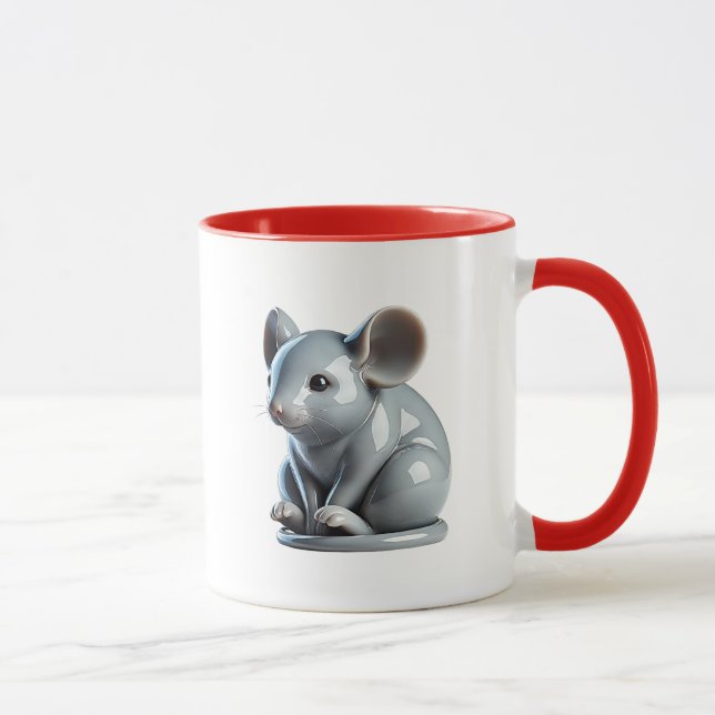 Caneca Une petite souris grise à l'aspect 3D. (Direita)